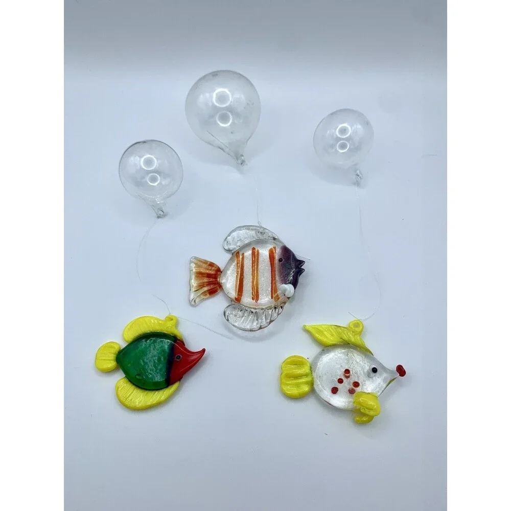 Lot of 3 LS Arts Blown Glass Floating Fish w Bubble Tropical Tank Aquarium Decor